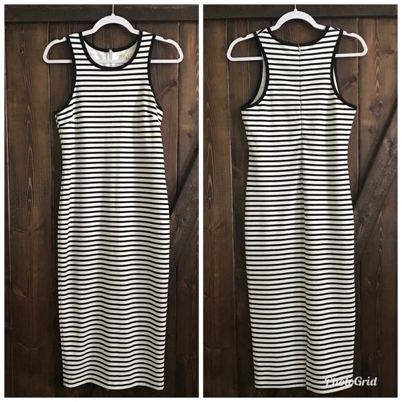 COPPER KEY Striped Fitted Midi Dress Size Medium - Picture 1 of 7